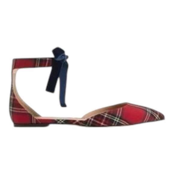 J.CREW Royal Stewart Plaid-Inspired D’Orsay Flats Size 9 Blue Velvet Strap EUC - Picture 2 of 6